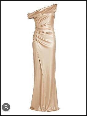 Chiara Boni One-Shoulder Satin Gown in Champagne